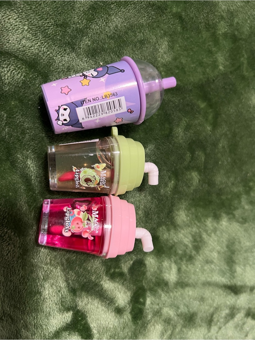 Cute Mini Drink Lip Gloss Trio - Purple, Green, Pink